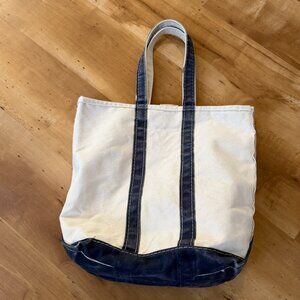 Vtg 80s LL Bean Deluxe Boat And Tote Canvas Bag Tall Blue Crinkle Tag 16x17